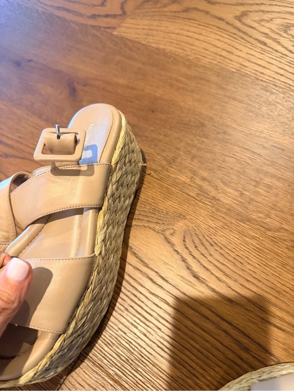 Paloma Barcelo Nude Leather Espadrille Wedge Sandals